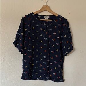 Vintage Alan Austin Silk Blouse in Blue Sz 8